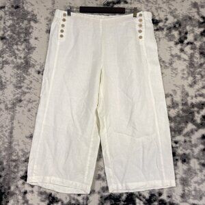 New J Jill Love Linen Pants Womens Size PXL Ivory Button Front Wide Leg Hippie‎